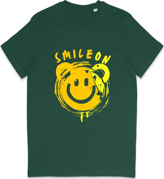 Grappig T Shirt Dames Heren - Smiley Blijf Lachen - Smile On - Groen - Maat XS