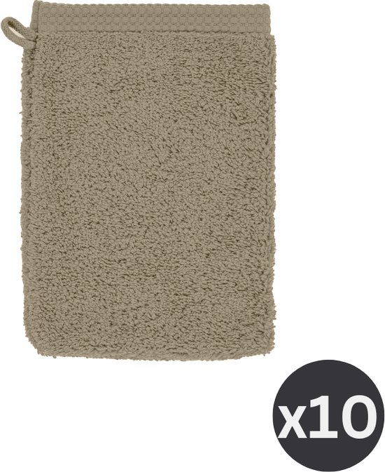 Tiseco Home Studio - Washand DELUX - - SET/10 - 100% katoen - 550 g/m² - met ophanglus - 100% katoen - superzacht en zeer absorberend - 15x21 cm - Donker taupe