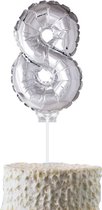 Cijferballon op stokje Cadebo - Taart ballon - 40cm - Cijfer 8 - Zilver - Gratis Verzonden