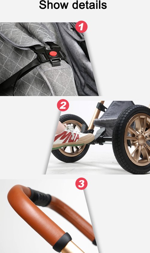 Luxe Kinderwagen 3 in 1 - Wandelwagen - Kinderwagen - Met Autostoel - Kinderwagen Maxi Cosi - Buggy 3 in 1 - Wit van Merkloos — afbeelding 3