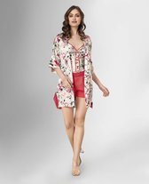 Satijn Kimono- Ochtendjas -Luxe Dames Pyjama Set 3-delig- Sexy Nachtkleding Maat M
