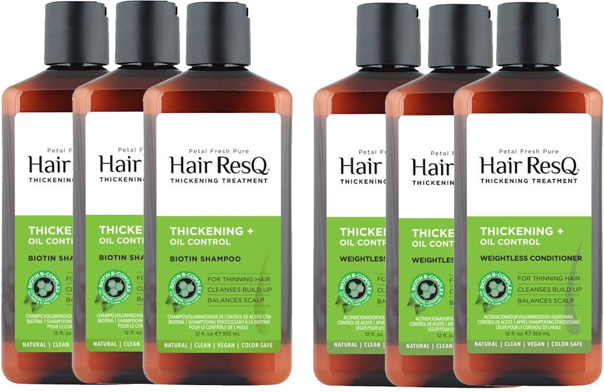 PETAL FRESH - Hair ResQ 3 x Shampoo + 3 x Conditioner Thickening + Oil Control - 6 Pak - Voordeelverpakking