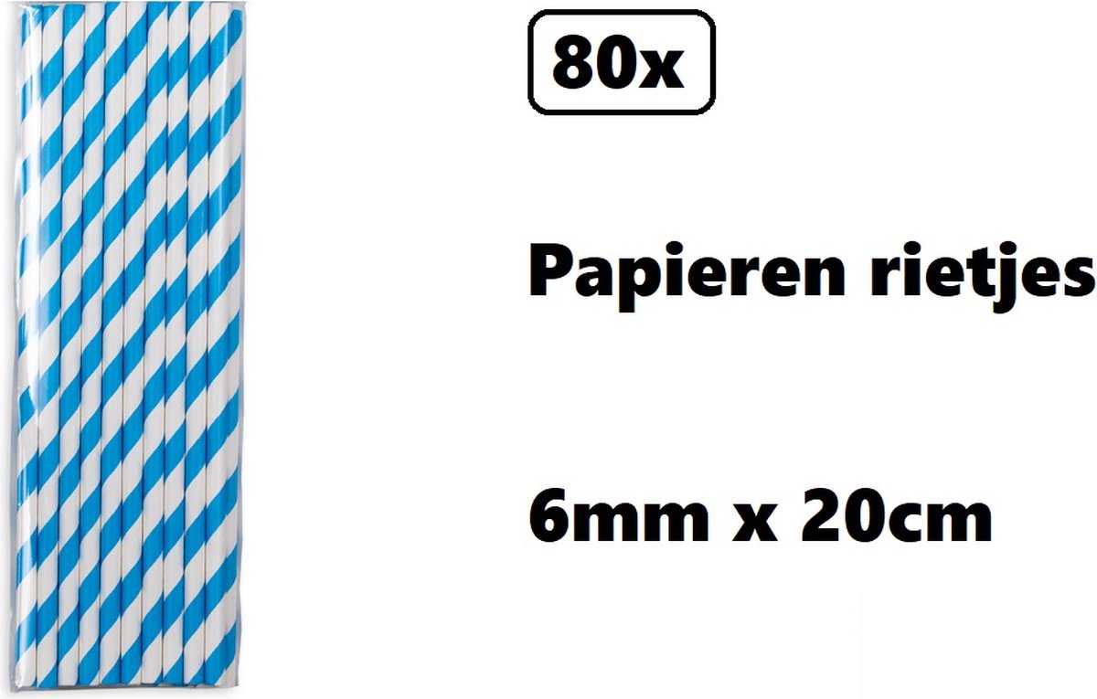 80x Papieren rietjes landen blauw/wit - 100% biologisch afbreekbaar - Finland-Schotland - Thema party feest festival uitdeel rietje drinken