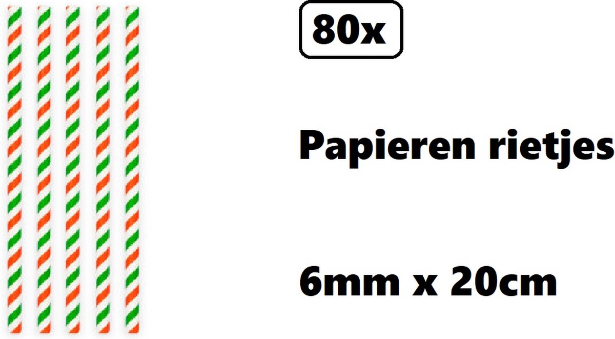 80x Papieren rietjes landen groen/wit/rood - 100% biologisch afbreekbaar - Italie-Mexico-Wales - Thema party feest festival uitdeel rietje drinken