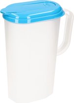 Pichet à eau/pichet à jus transparent/bleu avec couvercle 2 litres en plastique - Pichet étroit qui tient dans la porte du réfrigérateur