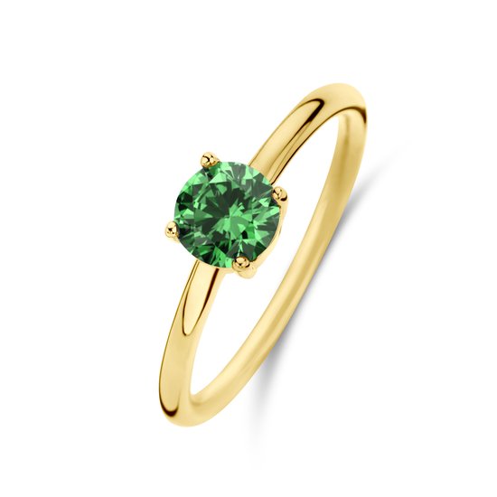 New Bling 9NB-0889-58 Zilveren Ring - Dames - Zirkonia - Rond - 6 mm - Groen - Maat 58 - 1,76 mm - Zilver - Gold Plated (Verguld/Goud op Zilver)