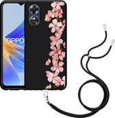 Cazy Hoesje met koord Zwart geschikt voor Oppo A17 Flower Branch