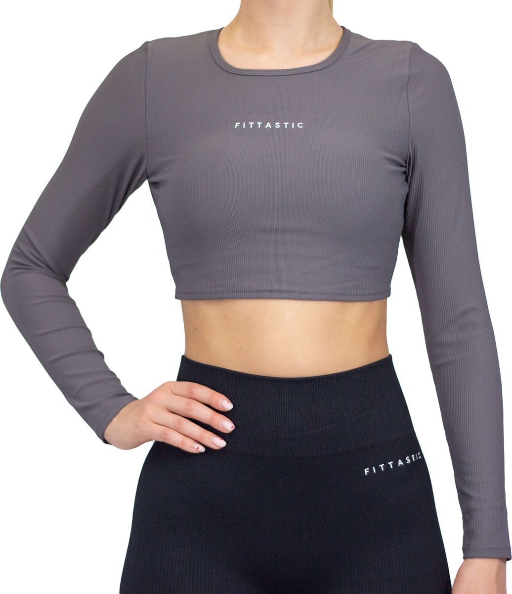 Fittastic Sportswear Longsleeve Backless Top Gray (Beschikbaar in verschillende maten)