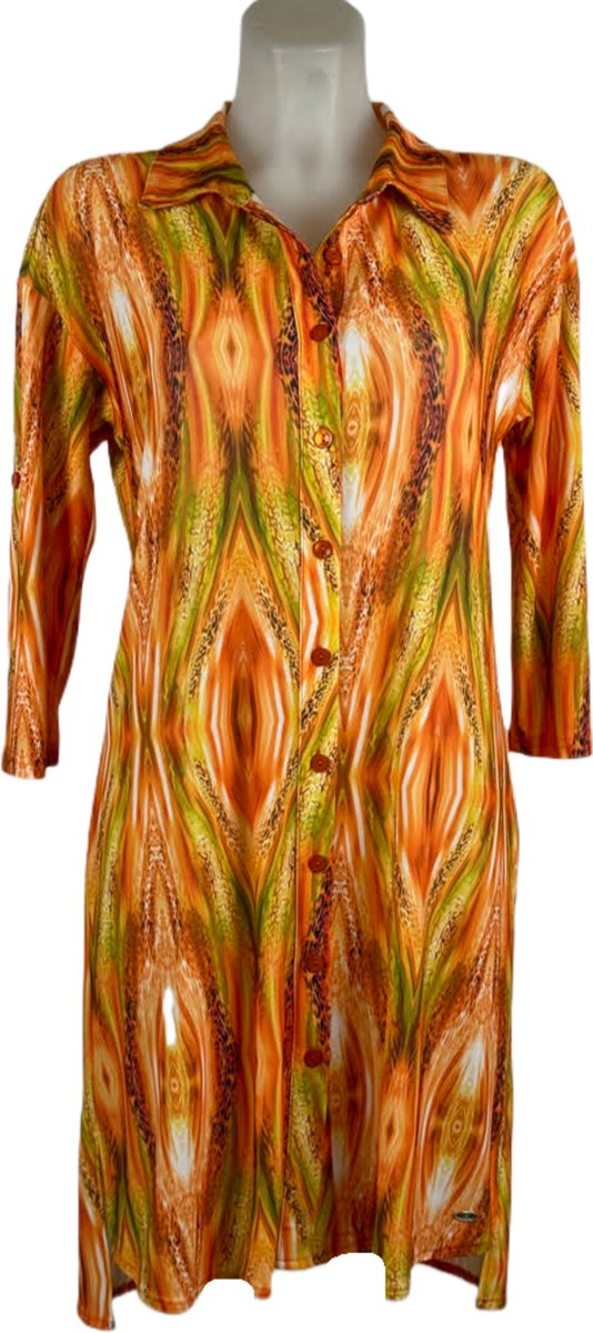 Angelle Milan – Travelkleding voor dames – Oranje wavy Jurk – Ademend – Kreukherstellend – Duurzame jurk - In 5 maten - Maat XL