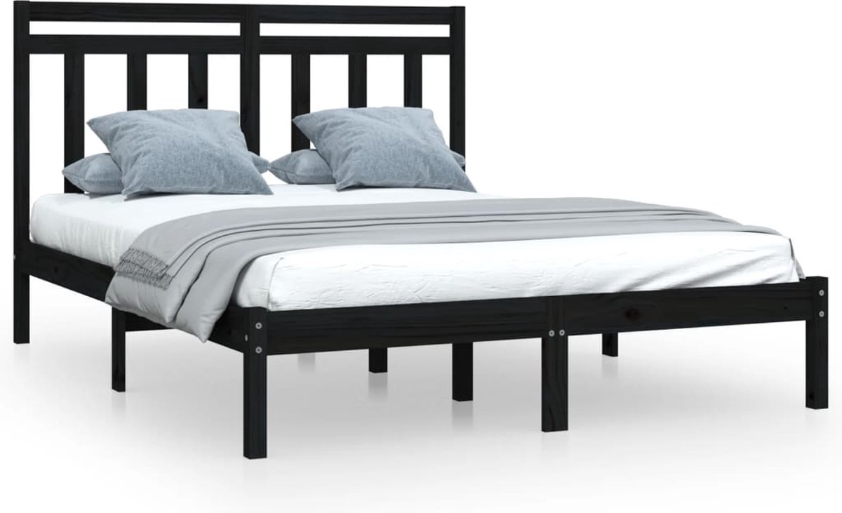 vidaXL-Bedframe-massief-hout-zwart-150x200-cm-5FT-King-Size
