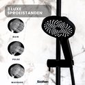 Een vrouw geniet onder de douche. Review van 'Luc Bokma' met score 4.5 uit 5 en tekst 'Fijne douche!'.