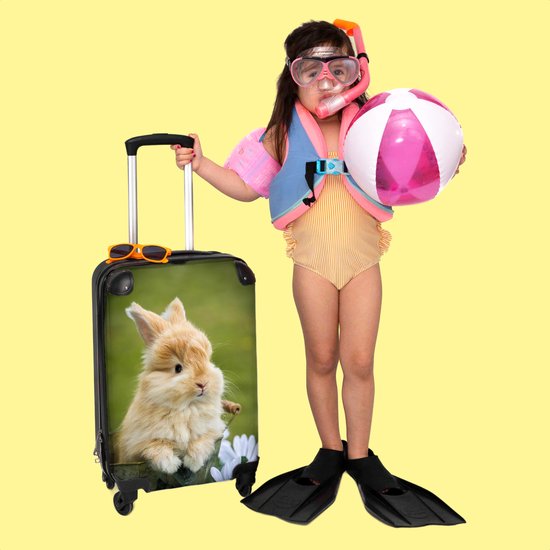 NoBoringSuitcases.com - Koffer - Konijn - Bloemen - Dons - Past binnen 55x40x20 cm en 55x35x25 cm - Trolley handbagage - Valiezen met wieltjes volwassenen - Reiskoffer op wielen - Rolkoffer lichtgewicht
