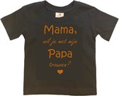 T-shirt Kinderen "Mama, wil je met mijn papa trouwen?" | korte mouw | Zwart/tan | maat 86/92