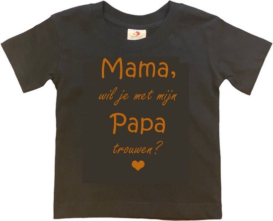 T-shirt Enfants "Maman, veux-tu épouser mon papa ?" | manche courte | Zwart/beige | taille 86/92