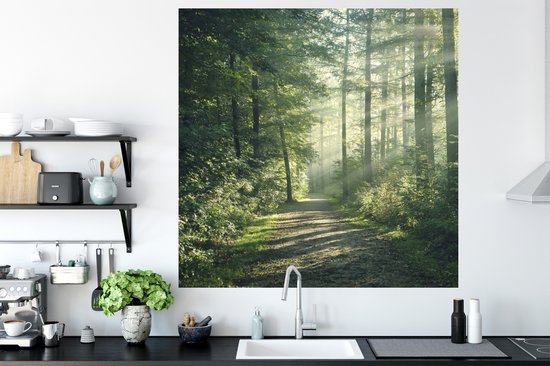 Stickers muraux - Film autocollant - Forêt - Chemin - Soleil - Arbres - Vert - Nature - 120x120 cm - Film adhésif - Stickers muraux Chambre d'enfant - Papier peint autocollant XXL