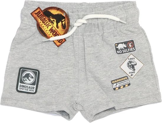 Jurassic World - korte broek - shorts - voor kinderen - van zacht katoen - grijs - maat 110/116
