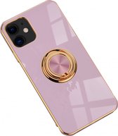 iPhone 13 mini hoesje met ring - Kickstand - iPhone - Goud detail - Handig - Hoesje met ring - 5 verschillende kleuren - zalm roze - Grijs/blauw - Donker groen - Zwart - Paars