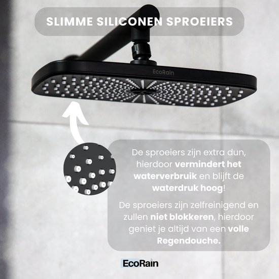 EcoRain© 30% Waterbesparende Regendouchekop Melvin 30 CM Rechthoekig - Hoge Druk - Universele Aansluiting - Anti-kalk Douchekop - 2 jaar garantie - Chroom