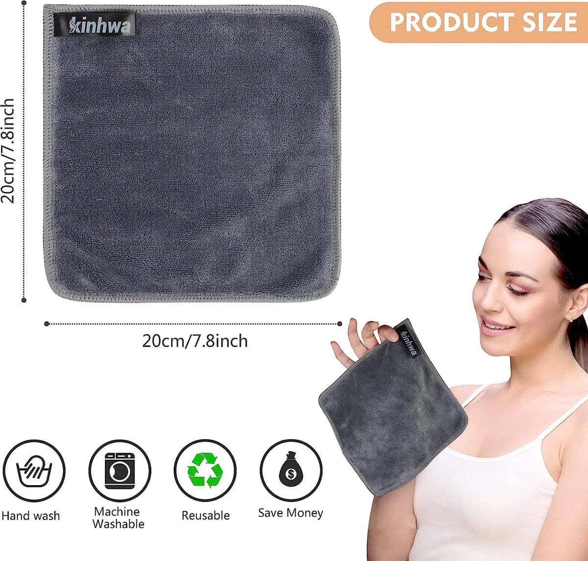 KinHwa Serviette Visage Microfibre lot de 6 Démaquillante lavable l