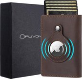 Ruvon® Airtag Wallet Pro - Pasjeshouder mannen - Kaarthouder - Geschikt voor Apple AirTag - 11 Pasjes - RFID Veilig - Bruin Leder