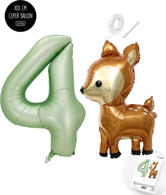 Foto: Snoes bambi basis ballon set xxl cijferballon olijf nude 4 lief hert cijfer ballon 4 jaar helium geschikt