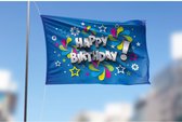 Blauwe Happy Birthday Vlag 120x180cm