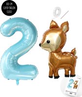 Snoes - Bambi Basis ballon set XXL Cijferballon Baby Blue 2 - Lief Hert + Cijfer Ballon 2 Jaar - Helium Geschikt