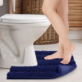 Badkamertapijt antislip toilettapijt met uitsparing sokkel voor toilet wc-bodemmat wasbaar badtapijt badmat microvezel absorberend - U-vorm 51 x 51 cm (donkerblauw