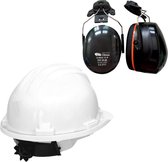 Veiligheidshelm RG5 met Oorkappen - Wit - Verstelbaar met Draaiknop - Oorkappen helm – Gehoorbescherming
