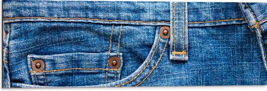 Dibond - Close-up van Broekzak van Jeans - 90x30 cm Foto op Aluminium (Met Ophangsysteem)