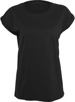 Damesshirt met ronde hals en omgeslagen mouw Black - XL