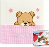 Luxe fotoboek/fotoalbum Elisa baby meisje met 20 paginas roze 33 x 33 x 4 cm inclusief 500 fotoplakkers/stickers