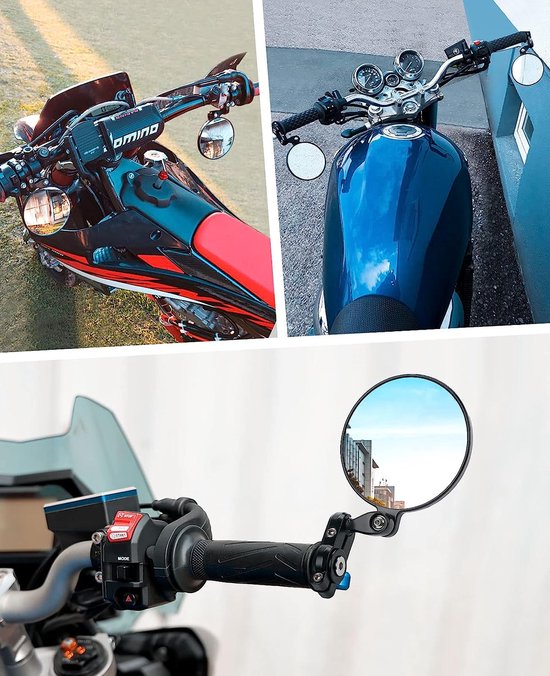 Motorfiets Stuur Spiegels Op 8 Mm Schroefdraad Universele 360 ​​rotatie Verstelbare Stuurzijspiegel Voor Motorfiets Elektrische Scooter 2 Stuks Motorfiets Achteruitkijkspiegel (Kleur : Zwart
