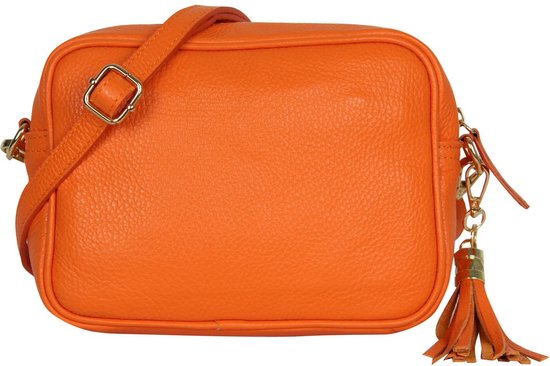 AmbraModa GLX8 - Dames handtas schoudertas mobiele telefoon tas gemaakt van generfd rundleer. Oranje