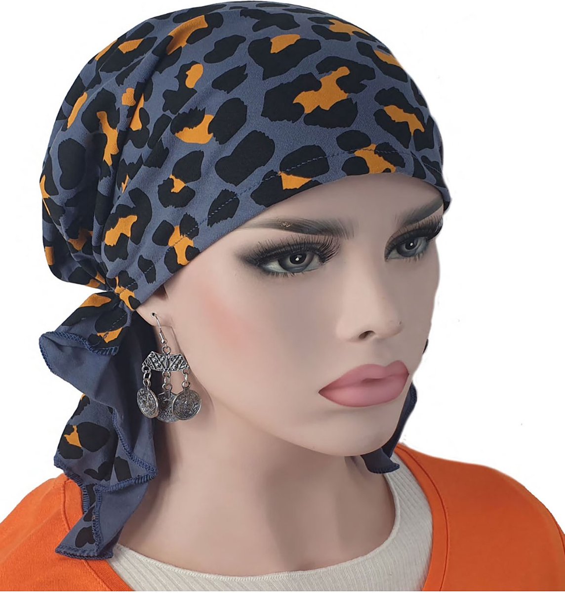 Bandana chemomuts hoofddoek voor haarverlies luipaard print grijsblauw