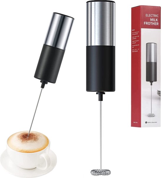 Elektrische Melkopschuimer - Melk Opschuimer Handmatig - Koffie Mini Mixer - Draadloos op Batterijen - Zonder Stekker - Handig op de Camping - RVS