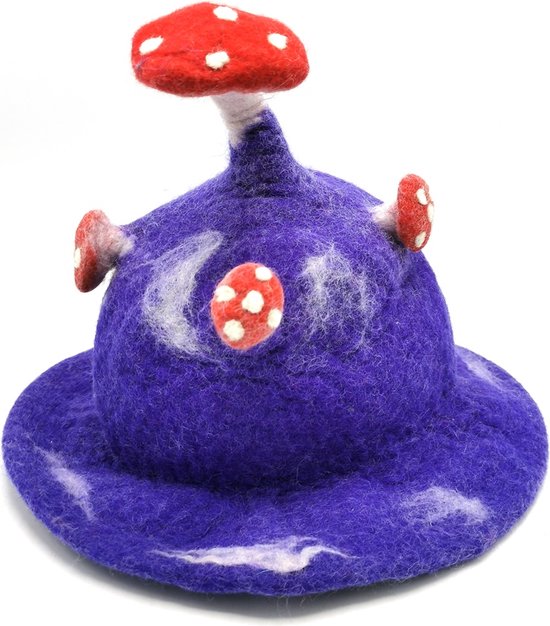 Vilten hoed "Paddenstoel Vliegenzwam" paars - Handgemaakt - 100% wol - One size