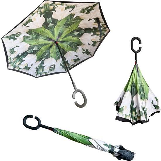 Groene Berg Paraplu - Windbestendig - Windproof - Stormparaplu - Binnenstebuiten opvouwbaar - Extra groot en sterk - White
