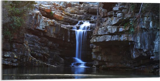 Acrylglas - Water - Waterval - Bomen - Stenen - 100x50 cm Foto op Acrylglas (Met Ophangsysteem)