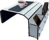 Tablette de canapé - Plateau antidérapant - Table de canapé en bois avec porte-gobelet - Bar de canapé - Plateau avec 2 compartiments Organisateur -