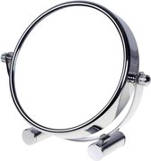 TKD3142-5x ontworpen cosmetische spiegel 5 compartimenten, 15 cm tafelspiegel 360° draaibaar, staande spiegel make-up spiegel badkamerspiegel verchroomd. Dubbelzijdige scheerspiegel: normaal + 5x vergroting