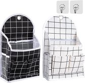 2 stuks hangende opbergtas, canvas opbergzakken met meerdere vakken voor het opbergen van toiletartikelen, boeken, sleutels, huis zwart + wit