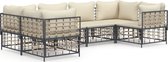 vidaXL - 6-delige - Loungeset - met - kussens - poly - rattan - antracietkleurig