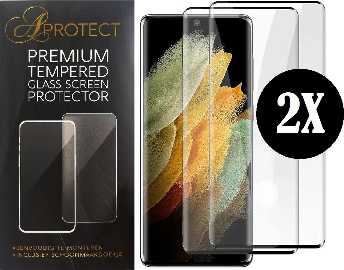 APROTECT® - Screenprotector geschikt voor Samsung Galaxy S23 - Tempered glass - Geschikt voor Samsung Galaxy S23 - Full Cover Screen protector - 2 stuks