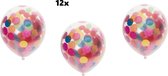 12x Confetti ballonnen Regenboog - papier confetti - Festival thema feest ballon verjaardag
