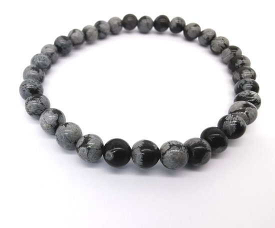 Armband – Sneeuwvlok obsidiaan – 6mm Kralen - edelsteen – 20 cm - sterk inzichtgevende en reinigende steen