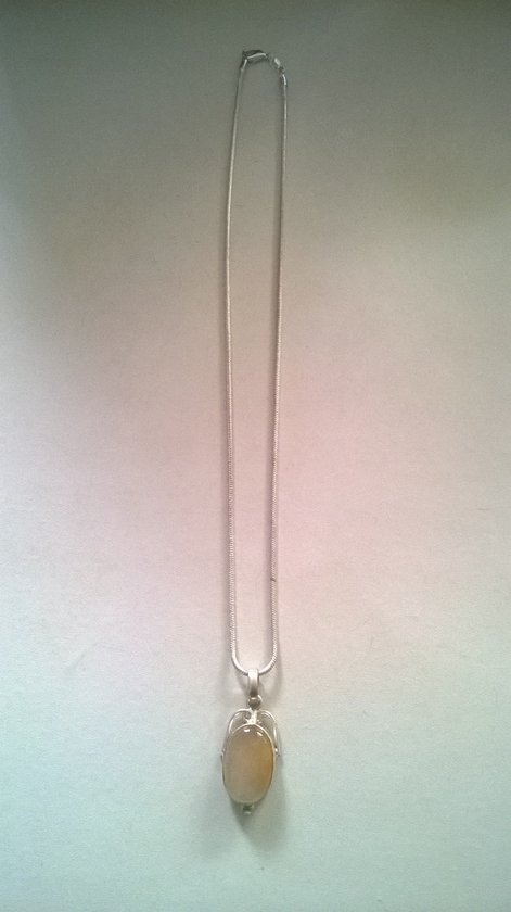 Gemstones-silver-natuursteen ketting zilver 925-hanger rozenkwarts 2,5 x 1,5 cm in zilver 925 16 g 50cm
