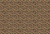 Fotobehang - Vlies Behang - Gouden Hexagons op Hout - 416 x 254 cm