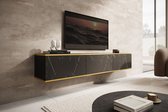Tiroir meuble - Meuble TV Orléans - Aspect marbre Zwart - 175 cm