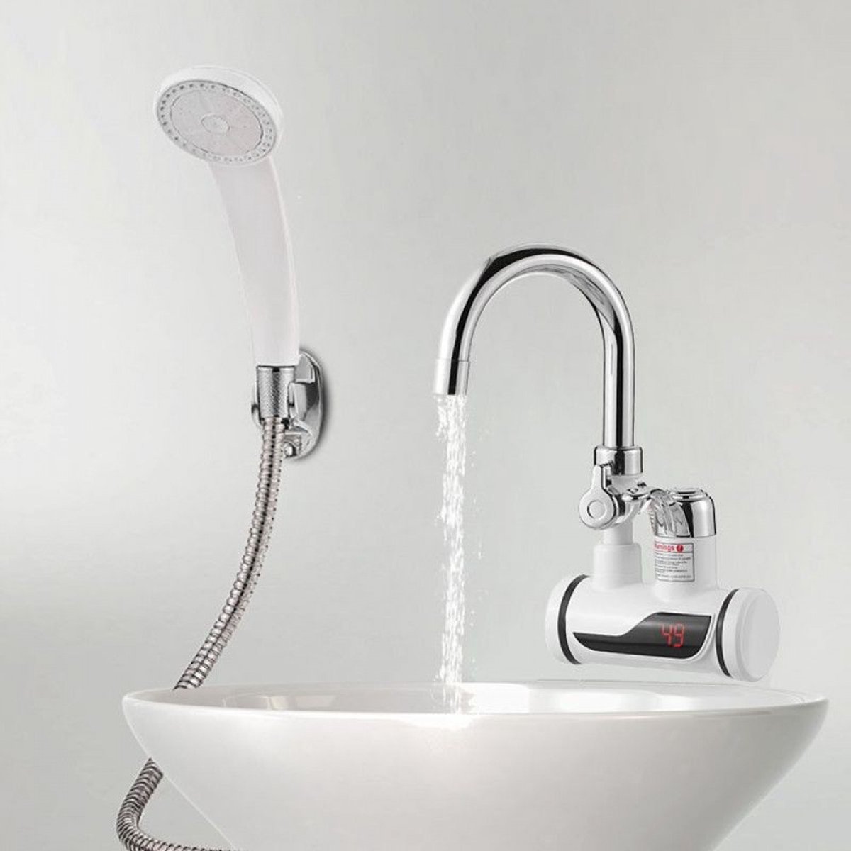 Haofy Elektrische waterkraan, direct met digitaal led-display, badkraan met douchekop, temperatuur instelbaar, voor thuis, keuken, badkamer, 3000 W (verticale inlaat